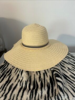 Wide-Brim Cream Straw Sun Hat with Contrast Band. OS. NWT😀